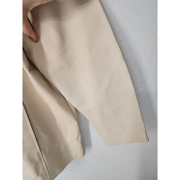 Cream Ivory Off White Leather Moto Jacket Muted Neutral | Tribeca Studios 18W - Picture 10 of 10